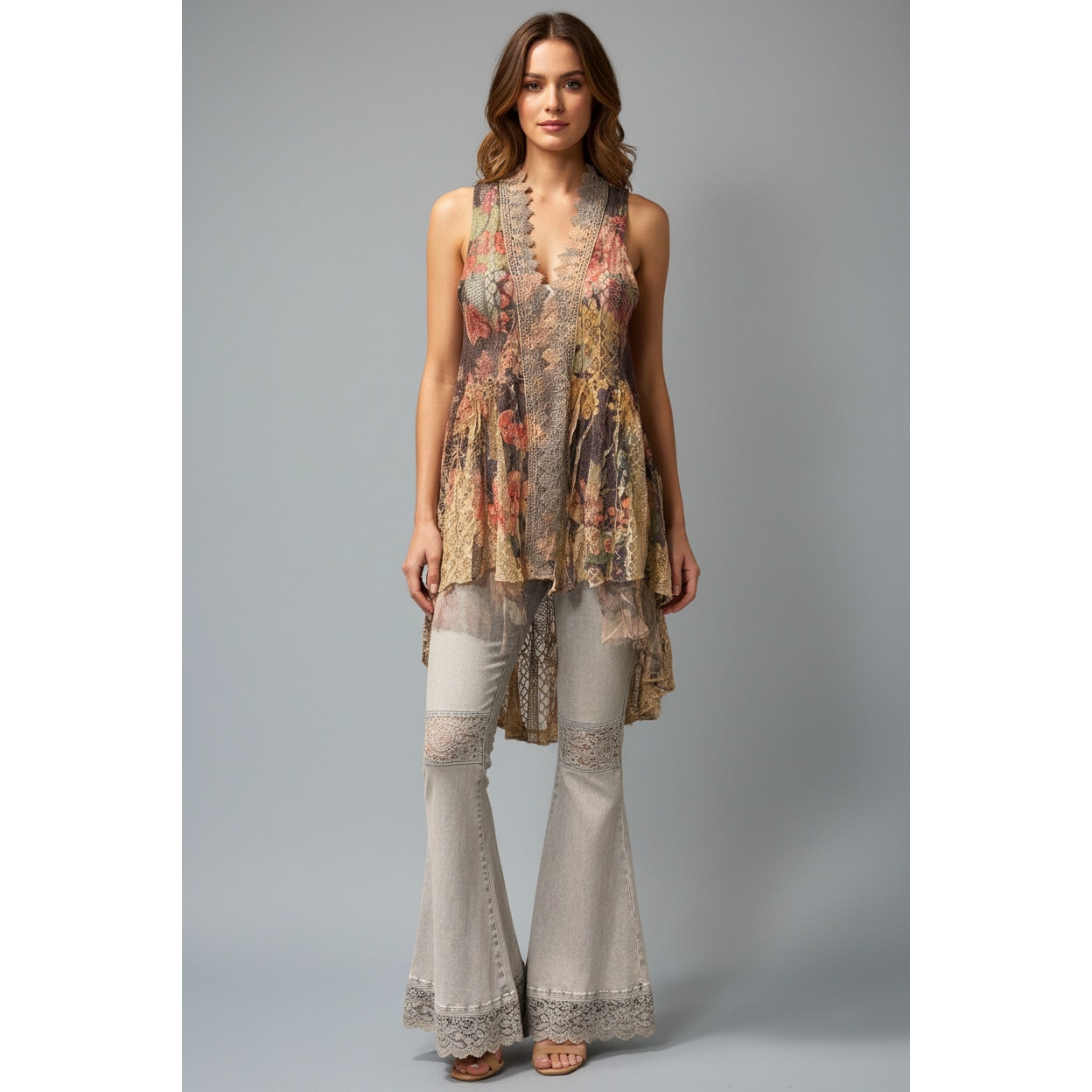 Origami Hi-Lo Lace Vest Multicolor Small